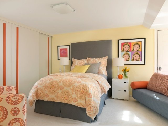 sovrumsdesign tjej-idéer-gul-orange-grå-kombination