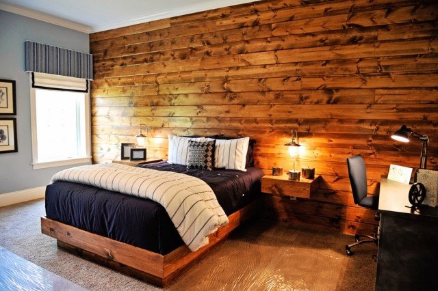 ungdomsrum-design-idéer-trä-väggpanel-säng-massivt trä