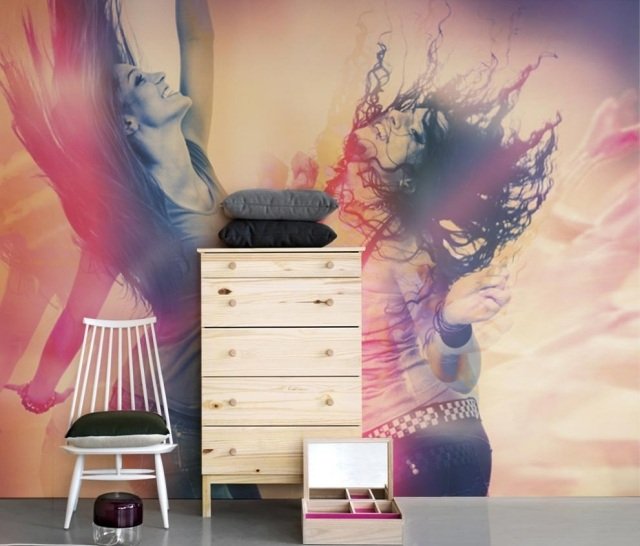 ungdomsrum-design-idéer-vägg-fototapet-tjejer-dans