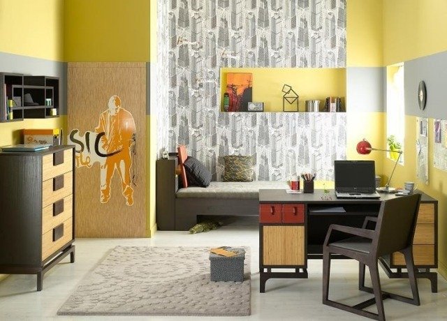 ungdomsrum-pojke-design-idéer-vägg-dekoration-abstrakt-tapeter