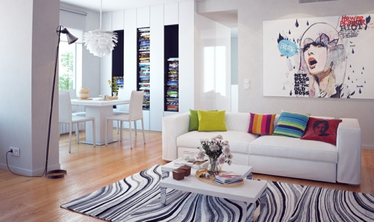 ungdomsrumsdesign färg accenter-soffkuddar-matta-vita-möbler