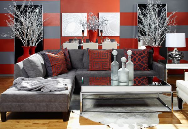 Vägggrå röda trägolv stoppade möbler