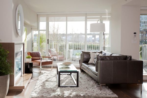 Vardagsrum inrättade lädermöbler idéer balkong