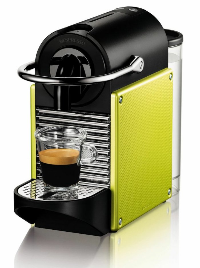 espressomaskin grön automatisk kaffe kokande kopp