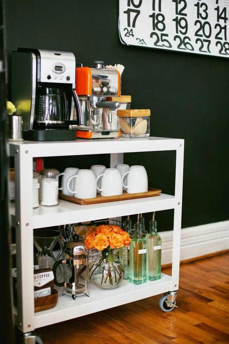Vagn kaffe station kök som design grå väggfärg