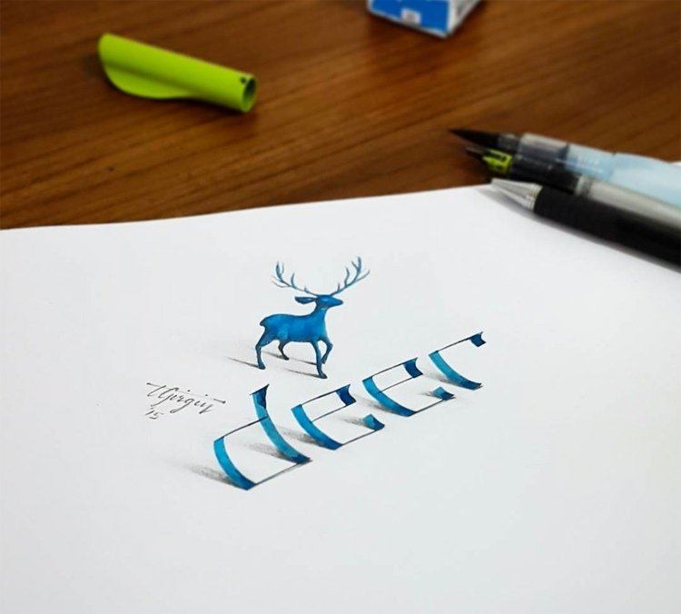 kalligrafi-lärande-3d-effekter-ritning-skuggning-motiv