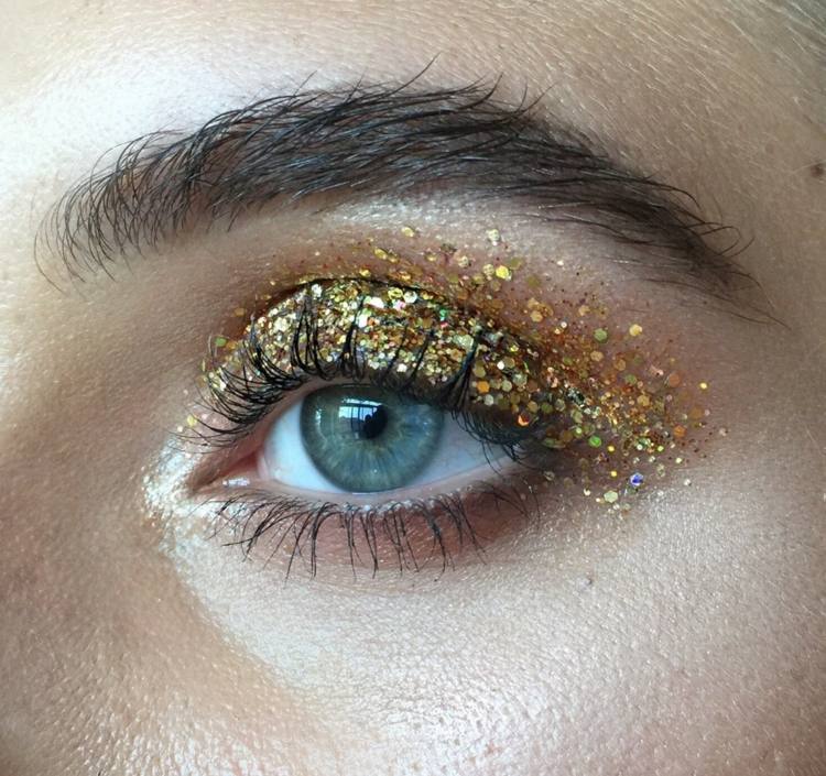 subtila smink guld karneval make-up glitter övre ögonlocket