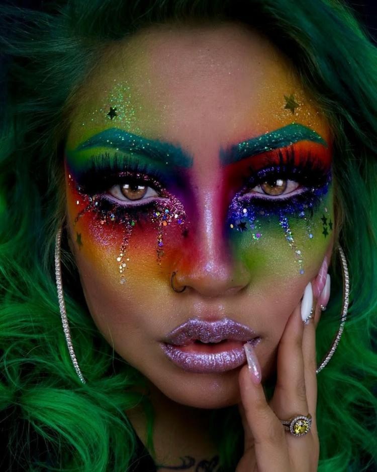 karnevalsmink glitter damer regnbågsfärger komplett ansikte