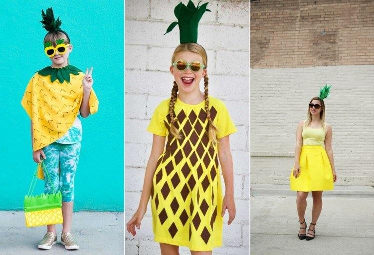 Varianter för ananasdräkten att imitera för barn och vuxna