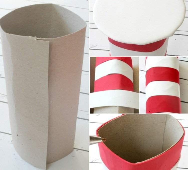 Instruktioner för en randig hatt gjord av kartong och skumgummi för att matcha fyrkostymen
