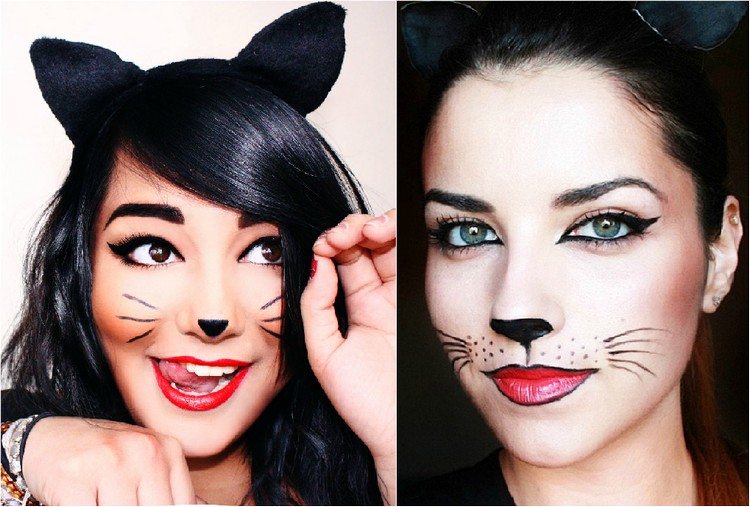 Katt-ansikte-smink-kvinnor-karneval-idéer-katt-morrhår-öron