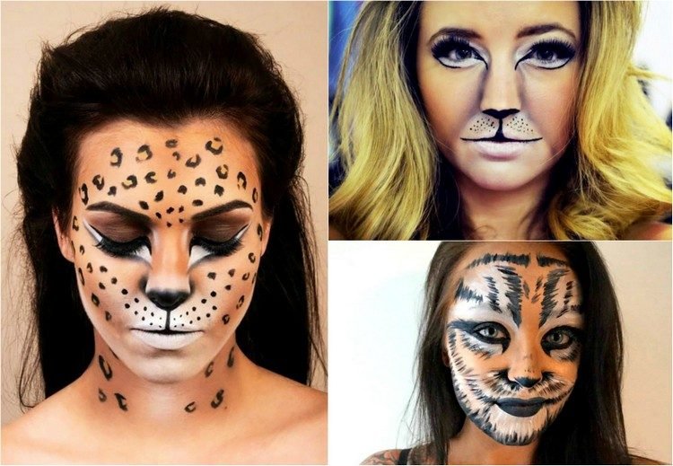 Katt-ansikte-smink-kvinnor-stora katter-karneval-idéer-leopard-lejoninna-tiger