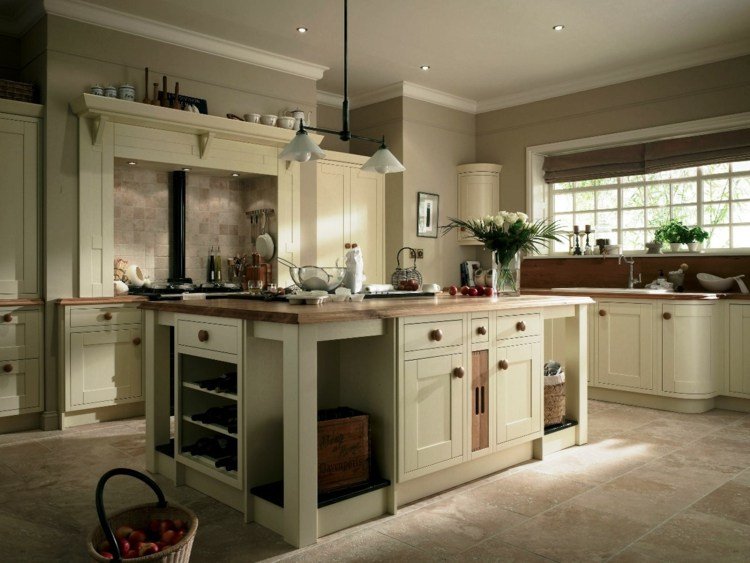 kök-lantlig stil-moderna-enkla-skåp-knappar-grå-väggfärg