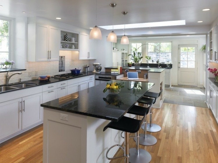 kök-lantlig stil-modern-design-idé-skrivbord-taklampor