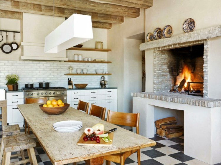 kök-lantlig stil-modern-medelhavs-öppen spis-shabby-matbord-minimalistiska-skåp