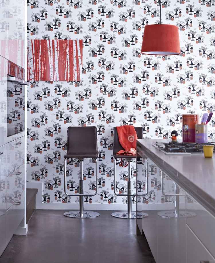 kök-vägg-design-idéer-tapeter-röd-vit-svart