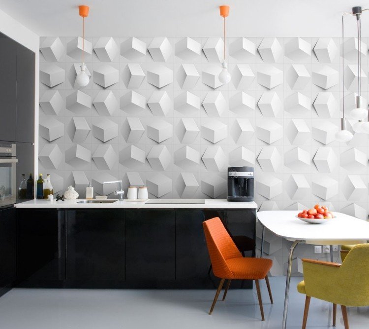 modern köksväggdesign 3d-väggpaneler-svart-barriär