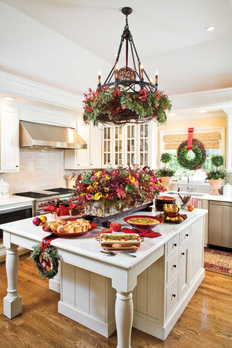 Dekorera köket till jul Julkransfönster dekoration kök ö dekoration
