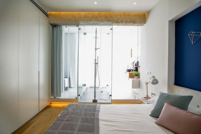 kök design lapptäcke kakel sovrum säng badrum glasvägg