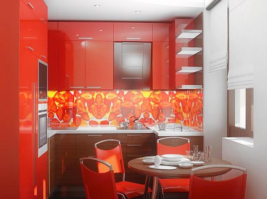 Köksvägg-jordgubbar-akrylglas-foto-röda-skåp