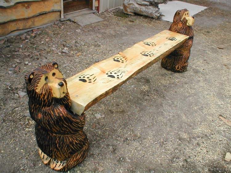 motorsåg konst möbler bänk björn