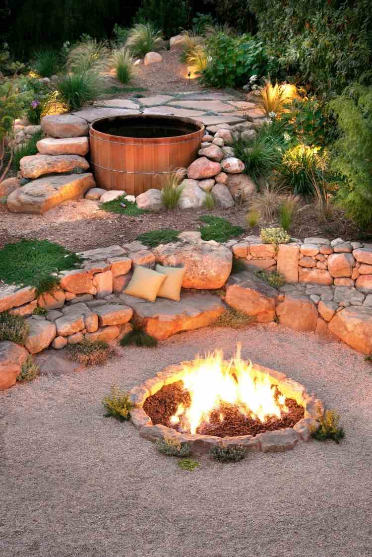 Skapa en grusbädd-medelhavs-trädgård-romantisk-eld-sten-grill-vild-naturlig