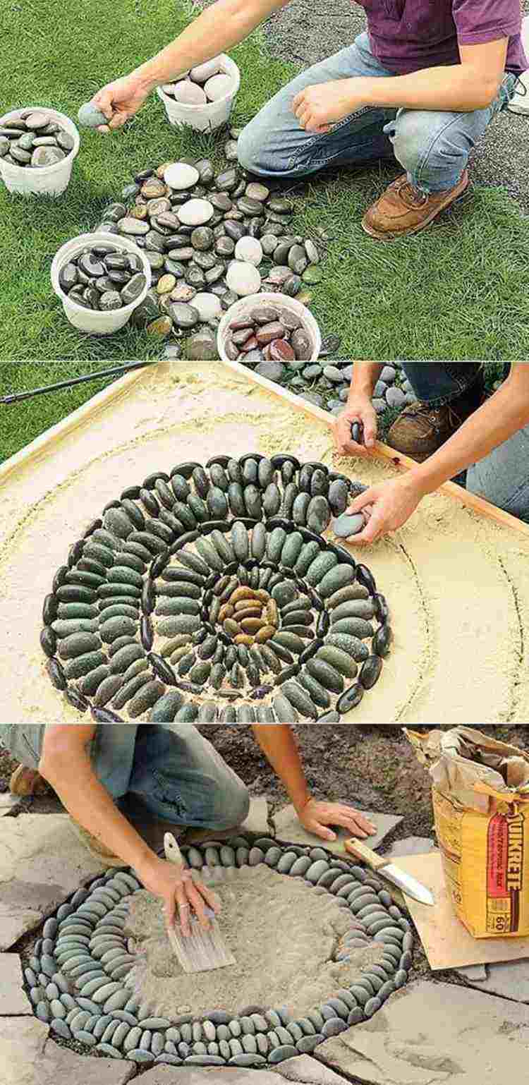 sten-mosaik-läggning-snigel-spiral-instruktioner-sand