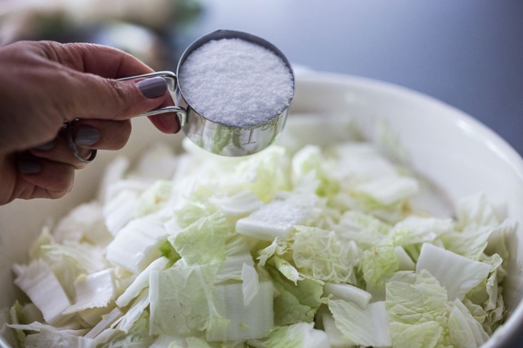 Använd kosher salt eller havssalt för kinakål och främja jäsning