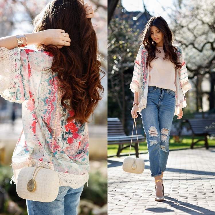 kimono-jacka-medellång-fransade jeans-rosa-topp