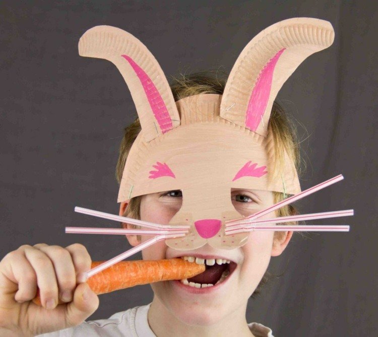karneval-mask-barn-papper-tallrik-kanin-tinker-öron-morrhår-halm