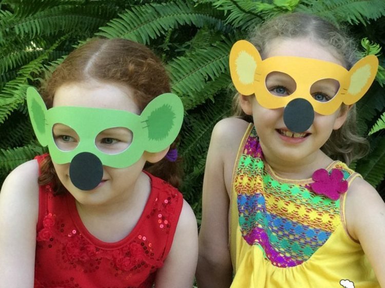 karneval-mask-barn-tjej-idé-koala-papper-gul-grön