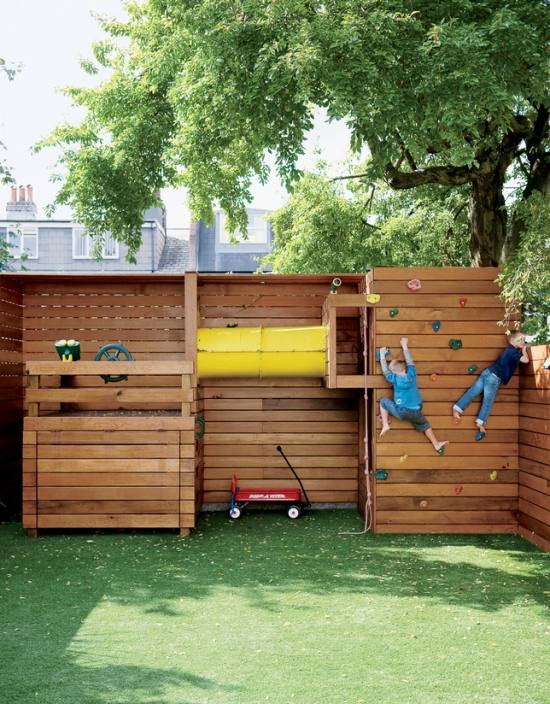 Barns lekplats trädgård klättervägg design idéer
