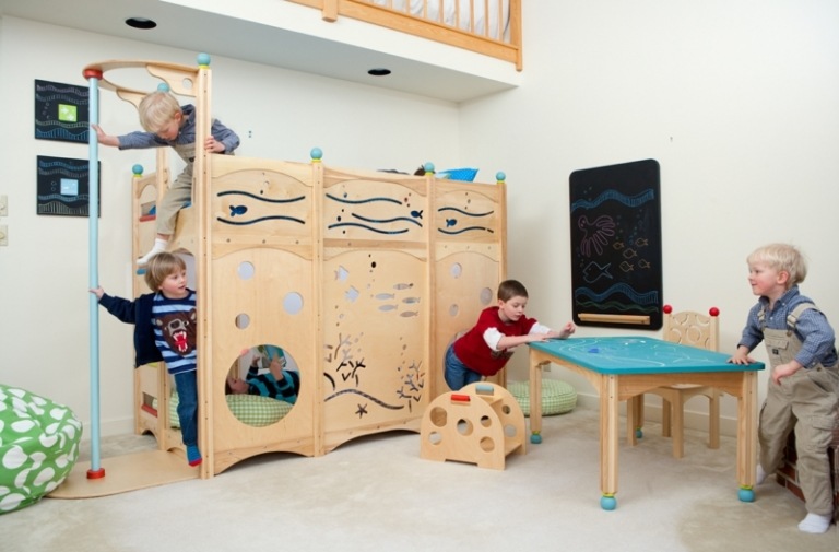 Barnsäng-barnrum-lek sängklättring väggläsningsområde-lekbord