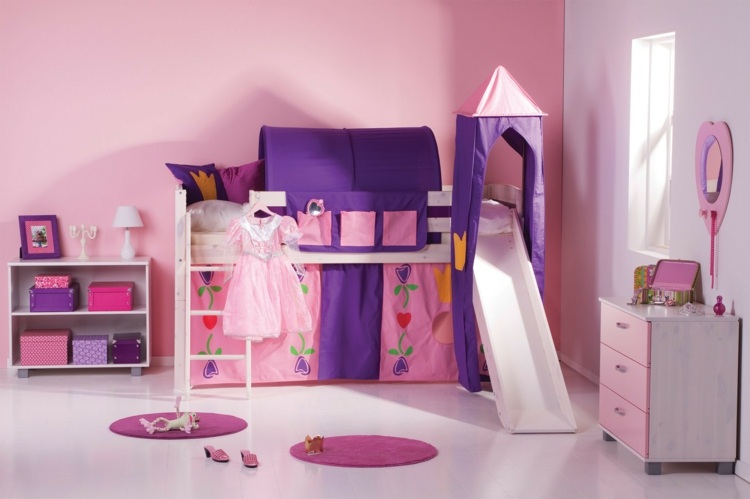 Barnsäng rutschbana rosa flickor rum inrättat lek säng