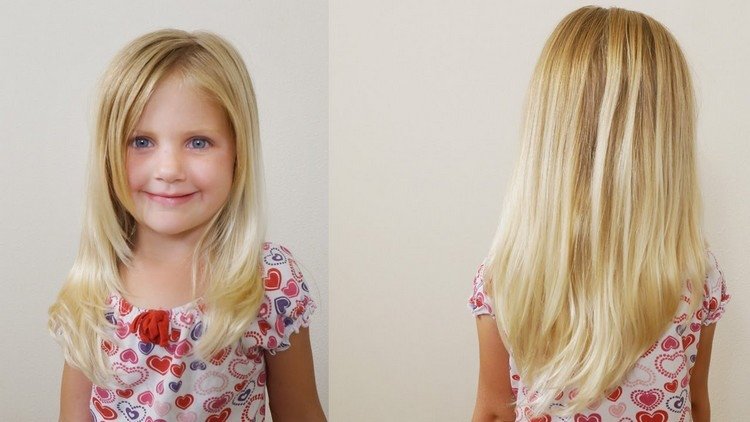 barn frisyr flicka lång tiered sida avsked blondin
