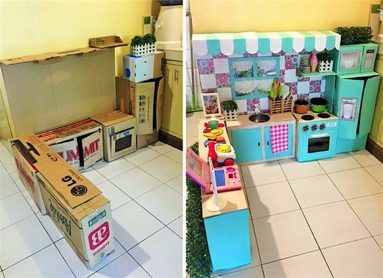 Bygg själv ett barnkök instruktioner-enkla kartonger
