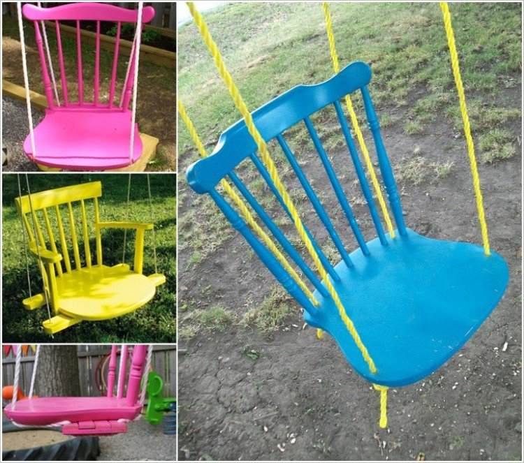 barns gunga för trädgårdsidéer tips instruktioner guide diy projekt gör det själv utomhus trä gammal stol färg