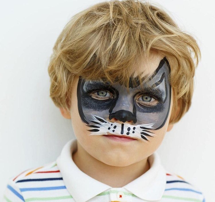 ansiktsmålning pojkar motiv katt grå ansiktsmask