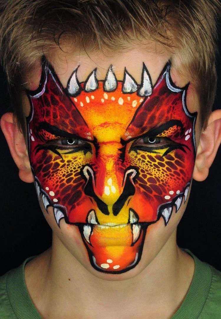 ansiktsmålning pojkar motiv draken röd eld