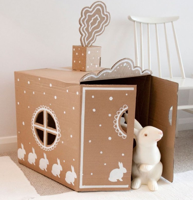 barnspel hantverk idéer kartong djur hus