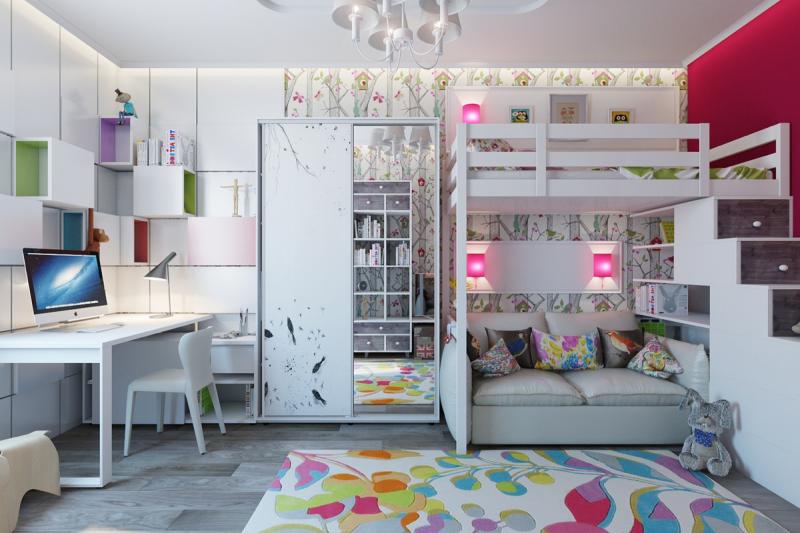 Barnrum-ålders-lämplig-möblering-loft säng skrivbord