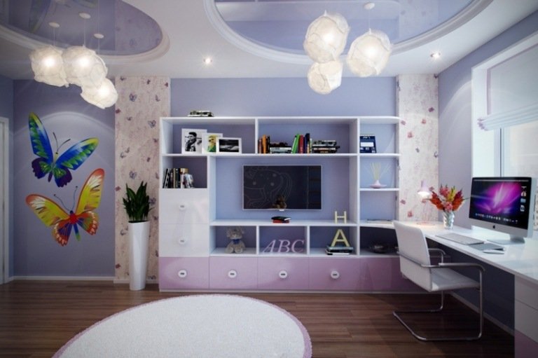 barnrumsfärger pastell lila maedchen vita möbler moderna