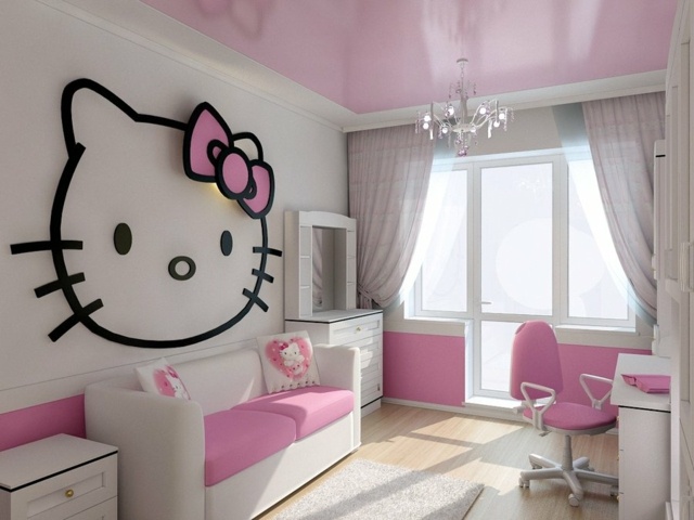 Hello Kitty tema väggklistermärken rosa takväggar