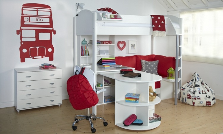 Barnrum flicka 2015 röd loft säng sittgrupp vägg klistermärke skrivbord