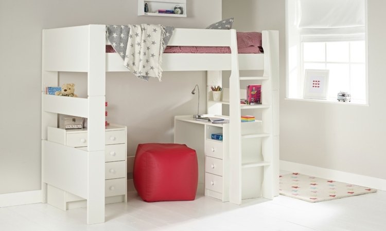 Barnrum tjej 2015 beanbag idéer röd färg vit säng