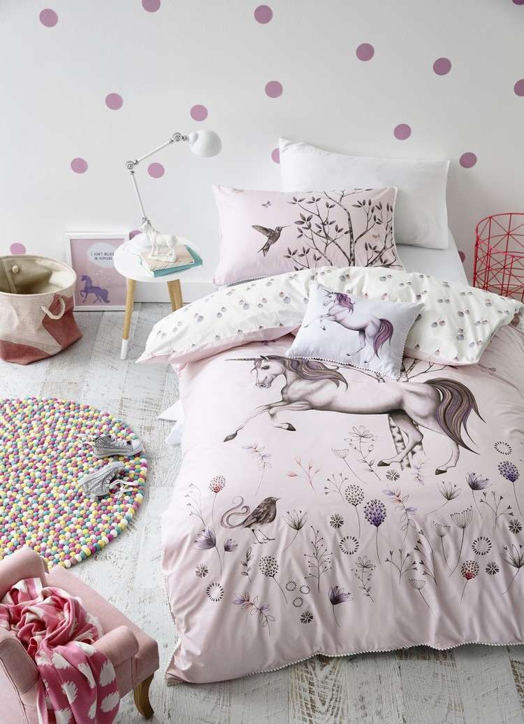 unicorn sängkläder barnrum tjej design idé