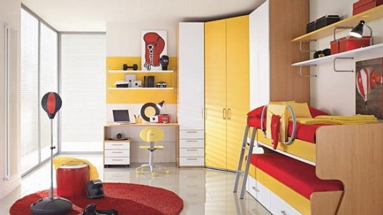 barnrum två designidéer för möblering av gult rött
