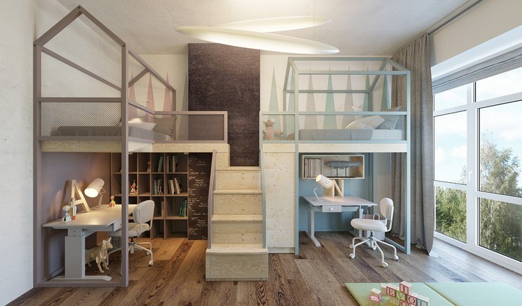 barnrum-design-syskon-loftsängar-skrivbord-trappor