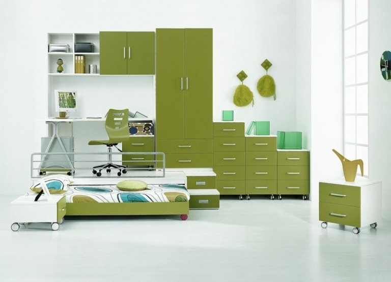 barnrumsdesignmöbler olivfärgad grön garderob