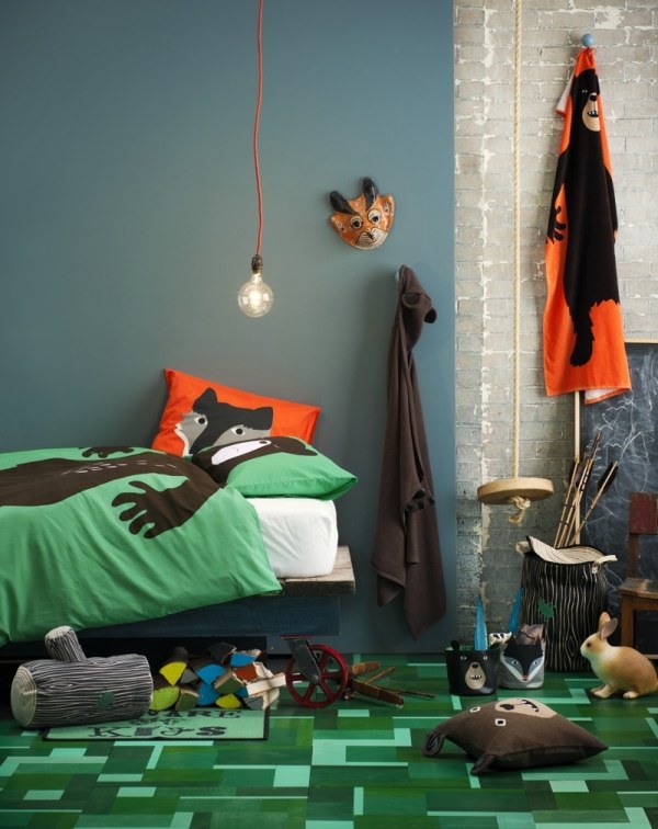 Sängkläder mönster gröna djur pojkar rum design